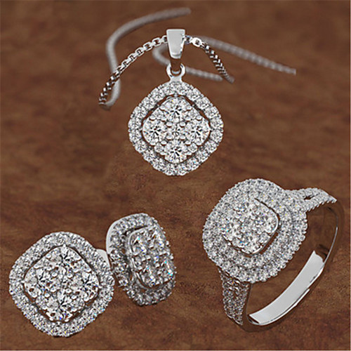 

Women's White AAA Cubic Zirconia Hoop Earrings Pendant Necklace Ring Elegant Earrings Jewelry Gold / Silver For Christmas Wedding Gift Engagement Work 1 set