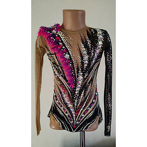 

21Grams Rhythmic Gymnastics Leotards Artistic Gymnastics Leotards Women's Girls' Leotard Black Spandex High Elasticity Breathable Handmade Jeweled Diamond Look Long Sleeve Training Dance Rhythmic