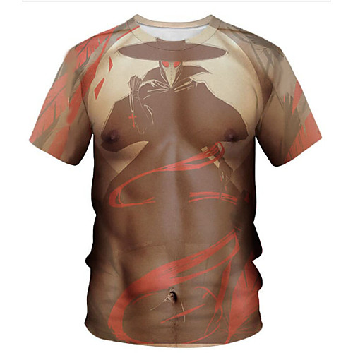 

Men's Graphic T-shirt Short Sleeve Daily Slim Tops Round Neck Khaki