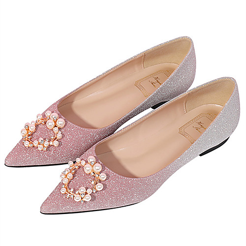 

Women's Flats Crystal Sandals Flat Heel Pointed Toe Imitation Pearl Synthetics Sweet Walking Shoes Spring & Fall / Spring & Summer Pink / Gold / Wedding / Party & Evening / Color Block