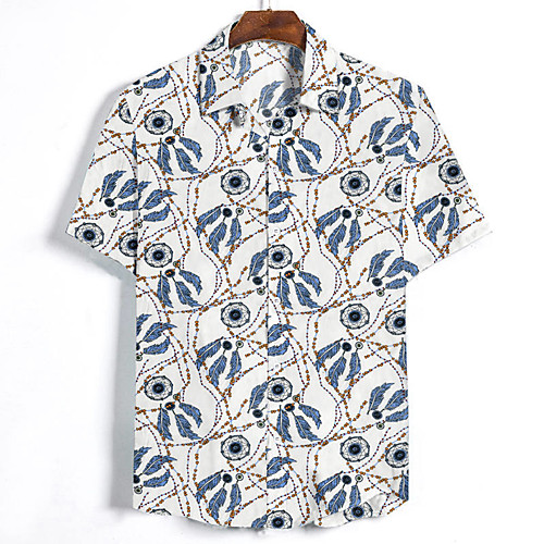 

Men's Shirt Color Block Floral Print Short Sleeve Going out Tops Basic Tropical White Black Yellow