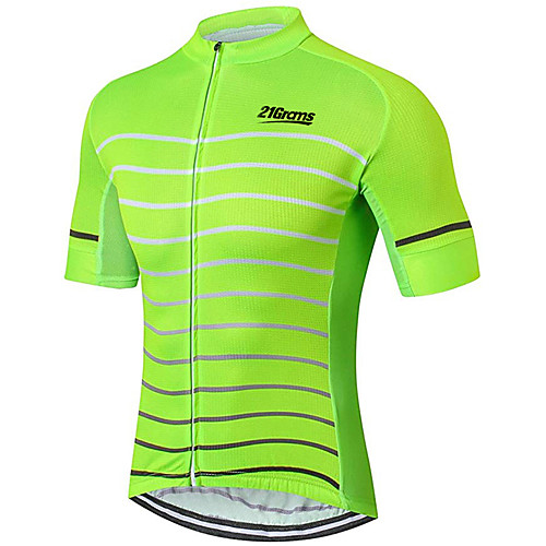 

21Grams Men's Short Sleeve Cycling Jersey Spandex Green Stripes Solid Color Bike Jersey Top Mountain Bike MTB Road Bike Cycling UV Resistant Breathable Quick Dry Sports Clothing Apparel / Stretchy