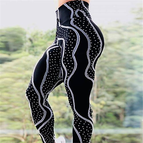 

Women's High Waist Yoga Pants Leggings Butt Lift Quick Dry Black with White Gym Workout Running Fitness Sports Activewear High Elasticity Skinny