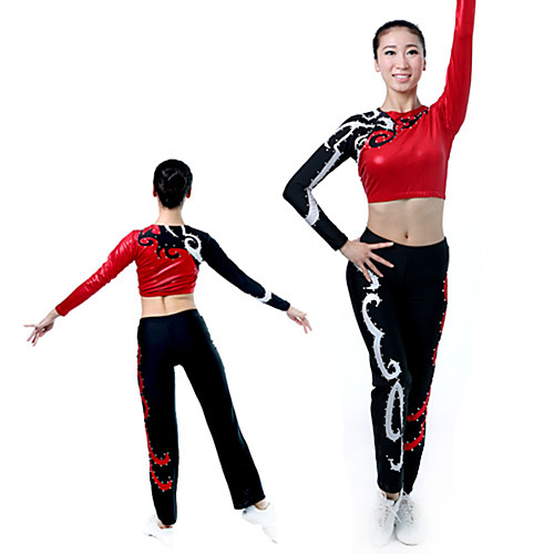 

Cheerleader Costume Gymnastics Suits Women's Girls' Kids Pants / Trousers Spandex High Elasticity Handmade Long Sleeve Competition Dance Rhythmic Gymnastics Gymnastics Red