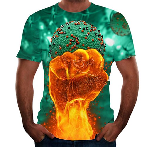 

Men's T shirt Color Block Flame Simulation Plus Size Print Short Sleeve Daily Tops Basic Streetwear Rainbow