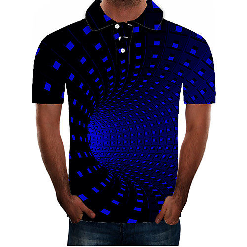 

Men's Plus Size Graphic Slim Polo Street chic Exaggerated Daily Going out Shirt Collar Blue / Short Sleeve