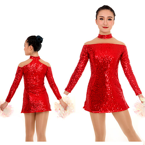 

Cheerleader Costume Uniform Women's Girls' Kids Dress Spandex High Elasticity Handmade Long Sleeve Competition Dance Rhythmic Gymnastics Gymnastics Red