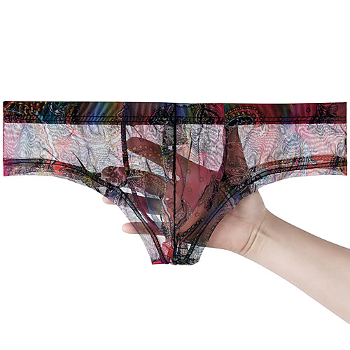 

Men's 1 Piece Mesh / Print Boxers Underwear - Normal Low Waist White Black Purple S M L