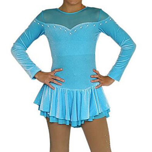 

Figure Skating Dress Women's Girls' Ice Skating Dress Sky Blue Spandex High Elasticity Competition Skating Wear Patchwork Crystal / Rhinestone Long Sleeve Ice Skating Figure Skating / Kids