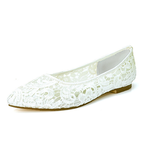 

Women's Wedding Shoes Flat Heel Pointed Toe Wedding Flats Sweet Wedding Party & Evening Lace Floral Braided White Pink Ivory
