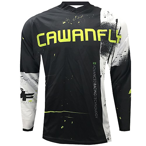 

CAWANFLY Men's Long Sleeve Cycling Jersey Downhill Jersey Dirt Bike Jersey Winter Polyester Black Patchwork Novelty Bike Jersey Top Mountain Bike MTB Breathable Quick Dry Sweat-wicking Sports