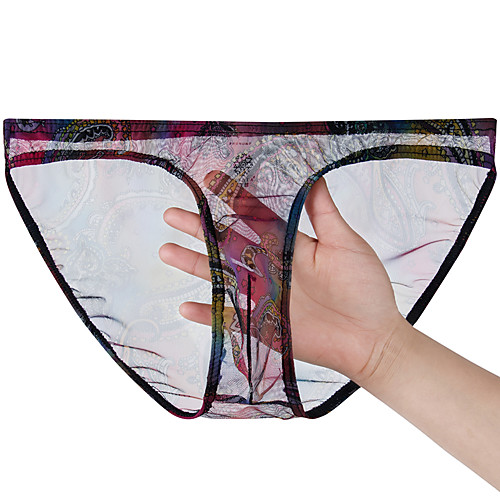 

Men's Mesh / Print Briefs Underwear - Normal Low Waist Black White Purple S M L