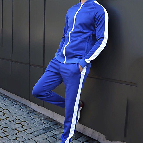 

Men's 2-Piece Side-Stripe Tracksuit Sweatsuit Streetwear 2pcs Winter Stand Running Fitness Jogging Breathable Quick Dry Soft Sportswear Athletic Clothing Set Long Sleeve Activewear Stretchy Regular