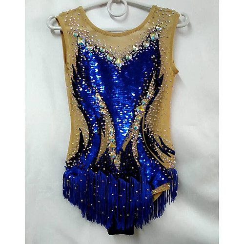 

21Grams Rhythmic Gymnastics Leotards Artistic Gymnastics Leotards Women's Girls' Leotard Dark Blue Spandex High Elasticity Breathable Handmade Jeweled Diamond Look Sleeveless Training Dance Rhythmic