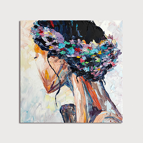

Oil Painting Hand Painted Square Abstract People Modern Stretched Canvas