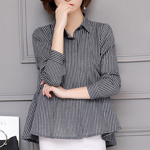 

Women's Striped Shirt Daily Shirt Collar Black