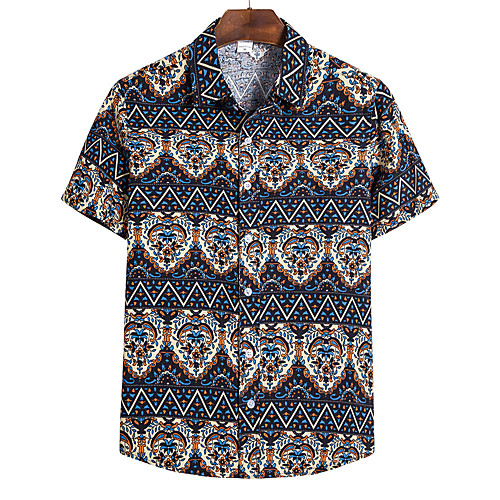

Men's Color Block Abstract Print Shirt Basic Tropical Daily Going out Navy Blue / Short Sleeve