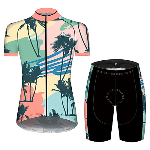 

21Grams Women's Short Sleeve Cycling Jersey with Shorts Spandex Polyester BlueYellow Floral Botanical Coconut Tree Bike Clothing Suit Breathable 3D Pad Quick Dry Ultraviolet Resistant Sweat-wicking