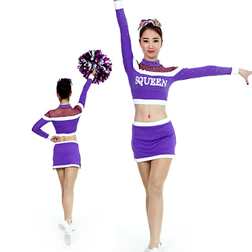 

Cheerleader Costume Uniform Women's Girls' Kids Skirt Spandex High Elasticity Handmade Long Sleeve Competition Dance Rhythmic Gymnastics Gymnastics Purple