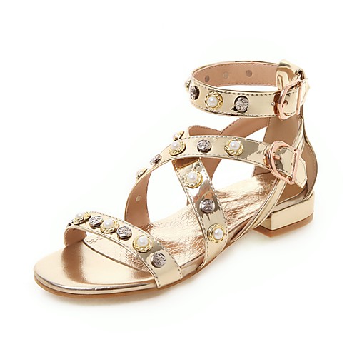 

Women's Sandals Print Shoes Block Heel Open Toe Pearl PU Casual / Preppy Spring & Summer Gold / Silver