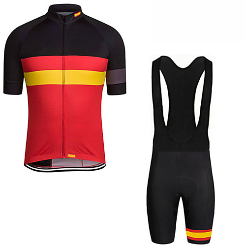 

21Grams Men's Short Sleeve Cycling Jersey with Bib Shorts Spandex Polyester Black / Red Spain National Flag Bike Clothing Suit UV Resistant Breathable 3D Pad Quick Dry Sweat-wicking Sports Solid Color