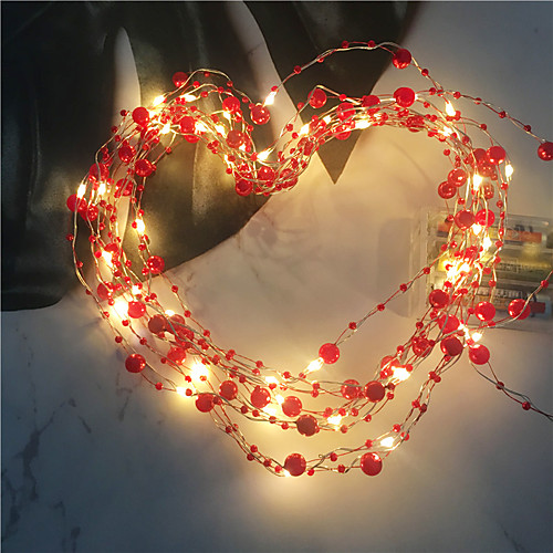 

1PCS 2M 20led Wedding Fairy Lights Retro Red Pearl Decoration Led Garden String Lights For Holiday Christmas Home DIY Lighting AA Battery Power (come without battery)