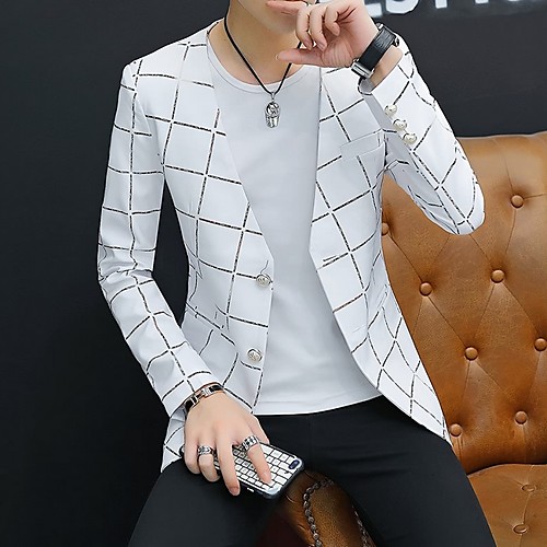 

Men's Blazer V Neck Polyester White / Black / Navy Blue