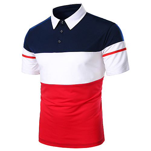 

Men's Golf Shirt Tennis Shirt Striped Patchwork Short Sleeve Daily Tops Basic Casual / Daily Casual / Sporty Shirt Collar Red Navy Blue / Work