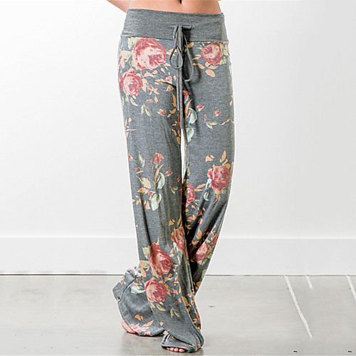 

Women's High Waist Yoga Pants Drawstring Palazzo Wide Leg Pants / Trousers Breathable Dark Grey Black / Red RedBlue Cotton Fitness Gym Workout Running Sports Activewear Stretchy