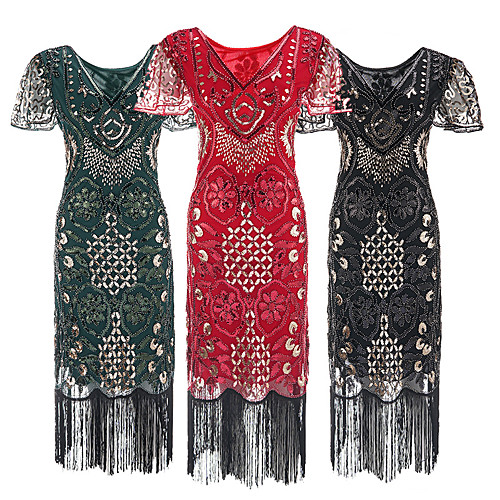 

The Great Gatsby 1920s Vintage Vacation Dress Flapper Dress Dress Party Costume Prom Dress Women's Sequin Costume Golden / Red / Green Vintage Cosplay Party Short Sleeve