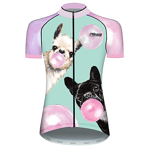 

21Grams Women's Short Sleeve Cycling Jersey PinkGreen Dog Animal Balloon Bike Jersey Top Mountain Bike MTB Road Bike Cycling UV Resistant Breathable Quick Dry Sports Clothing Apparel / Stretchy