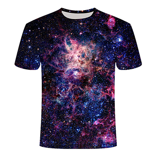 

Men's Plus Size Galaxy Graphic Print T-shirt Basic Daily Going out Round Neck Navy Blue / Short Sleeve