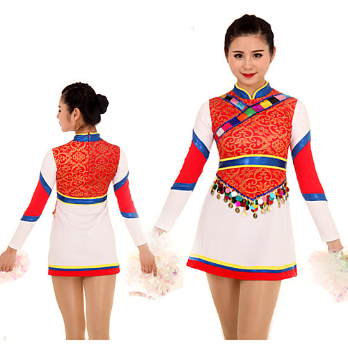 

Cheerleader Costume Uniform Women's Girls' Kids Dress Spandex High Elasticity Handmade Long Sleeve Competition Dance Rhythmic Gymnastics Gymnastics Red