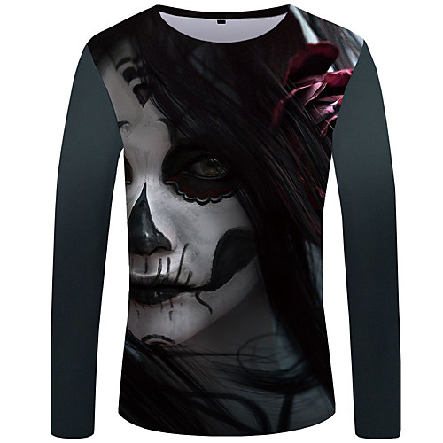 

Men's Geometric 3D Print Skinny T-shirt Street chic Daily Round Neck Rainbow / Long Sleeve