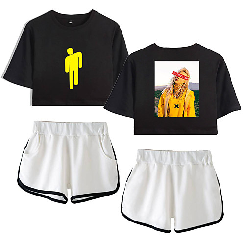 

Inspired by Cosplay Billie Eilish Pants Cosplay Costume Pure Cotton Print 2-Piece Shorts For Women's / T-shirt