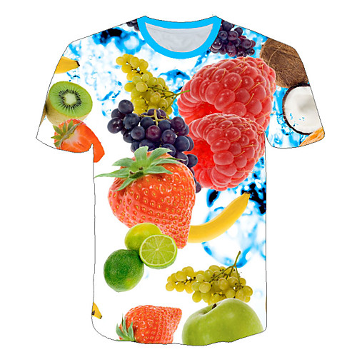 

Men's T shirt Color Block 3D Fruit Plus Size Print Short Sleeve Daily Tops Basic Exaggerated Rainbow