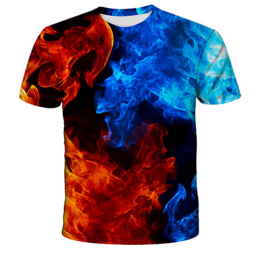 

Men's Plus Size 3D Graphic Patchwork Print T-shirt Basic Street chic Daily Going out Round Neck Rainbow / Short Sleeve