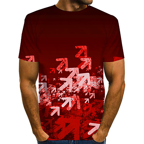 

Men's Plus Size Geometric 3D Pleated Print T-shirt Street chic Exaggerated Daily Going out Round Neck Rainbow / Short Sleeve