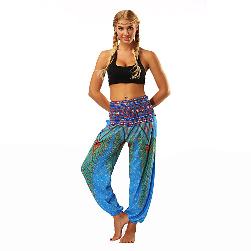 

Women's Yoga Boho Comfort Plus Size Loose Gym Yoga Pants Bloomers Pants Pattern Full Length Print High Waist Blue Purple