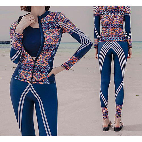 

Women's Rash Guard Dive Skin Suit Diving Suit UV Sun Protection Anatomic Design Full Body Front Zip 4-Piece - Diving Water Sports Painting Summer / Micro-elastic