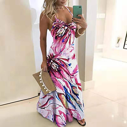 

Women's Sundress Maxi long Dress Blushing Pink Sleeveless Print Color Block S M L XL XXL 3XL 4XL 5XL / Plus Size