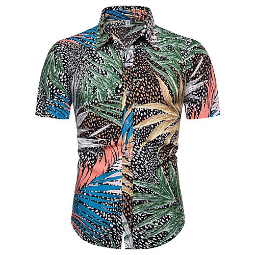 

Men's Floral 3D T-shirt - Linen Basic Exaggerated Daily Going out Green / Short Sleeve