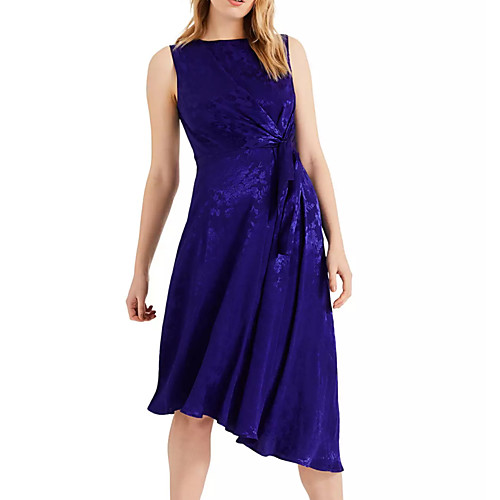 

A-Line Minimalist Wedding Guest Cocktail Party Dress Jewel Neck Sleeveless Knee Length Chiffon Lace with Draping 2021
