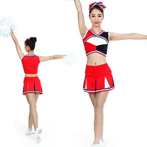 

Cheerleader Costume Uniform Women's Girls' Kids Skirt Spandex High Elasticity Handmade Sleeveless Competition Dance Rhythmic Gymnastics Gymnastics Red
