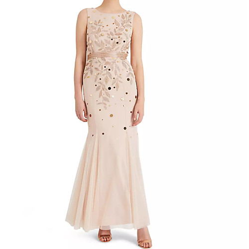 

Mermaid / Trumpet Elegant Wedding Guest Prom Dress Jewel Neck Sleeveless Floor Length Polyester with Appliques 2021