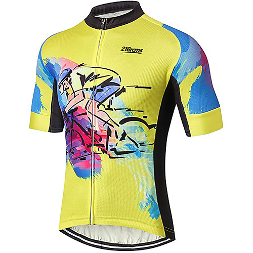 

21Grams Men's Short Sleeve Cycling Jersey Spandex Black / Yellow Solid Color Graffiti Bike Jersey Top Mountain Bike MTB Road Bike Cycling UV Resistant Quick Dry Breathable Sports Clothing Apparel