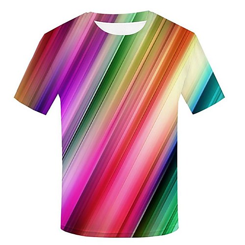 

Men's Color Block T-shirt Print Short Sleeve Daily Tops Punk & Gothic Exaggerated Round Neck Rainbow