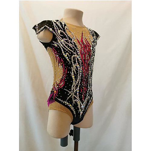 

21Grams Rhythmic Gymnastics Leotards Artistic Gymnastics Leotards Women's Girls' Leotard Black Spandex High Elasticity Breathable Handmade Jeweled Diamond Look Sleeveless Training Dance Rhythmic