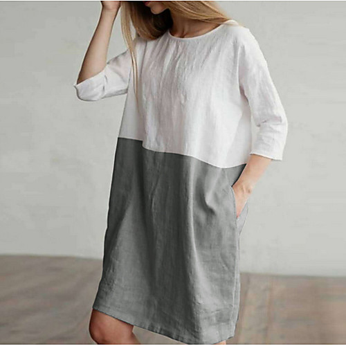 

Women's Shift Dress - 3/4 Length Sleeve Color Block Summer Tunics Casual Loose Wine Blue Blushing Pink Orange Green Royal Blue Dark Gray Gray S M L XL XXL XXXL XXXXL XXXXXL