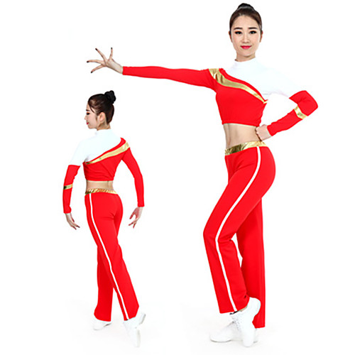 

Cheerleader Costume Gymnastics Suits Women's Girls' Kids Pants / Trousers Spandex High Elasticity Handmade Long Sleeve Competition Dance Rhythmic Gymnastics Gymnastics Red